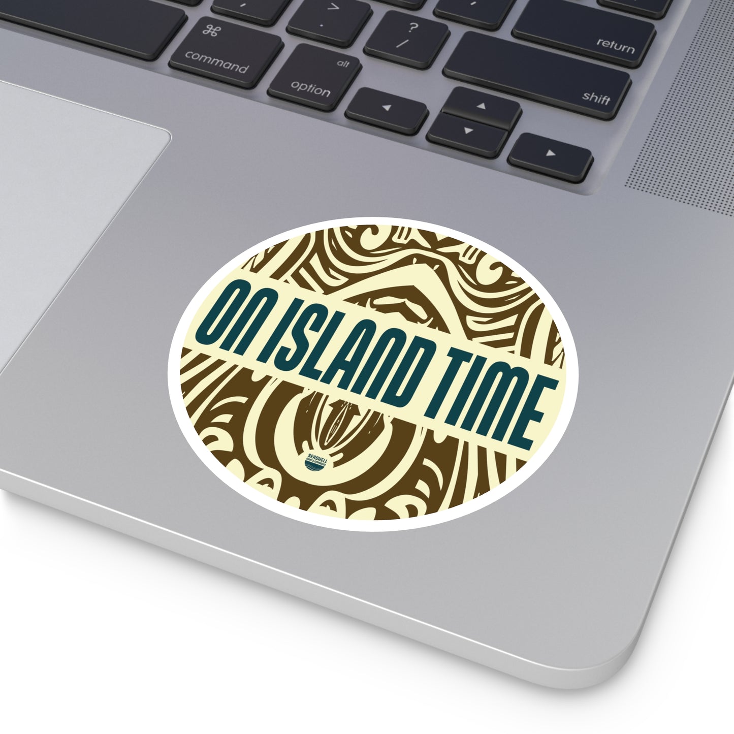Island Time Tiki Round Sticker (Premium Vinyl Beach Sticker By Seashell Mart And Emporium) - 5 sizes