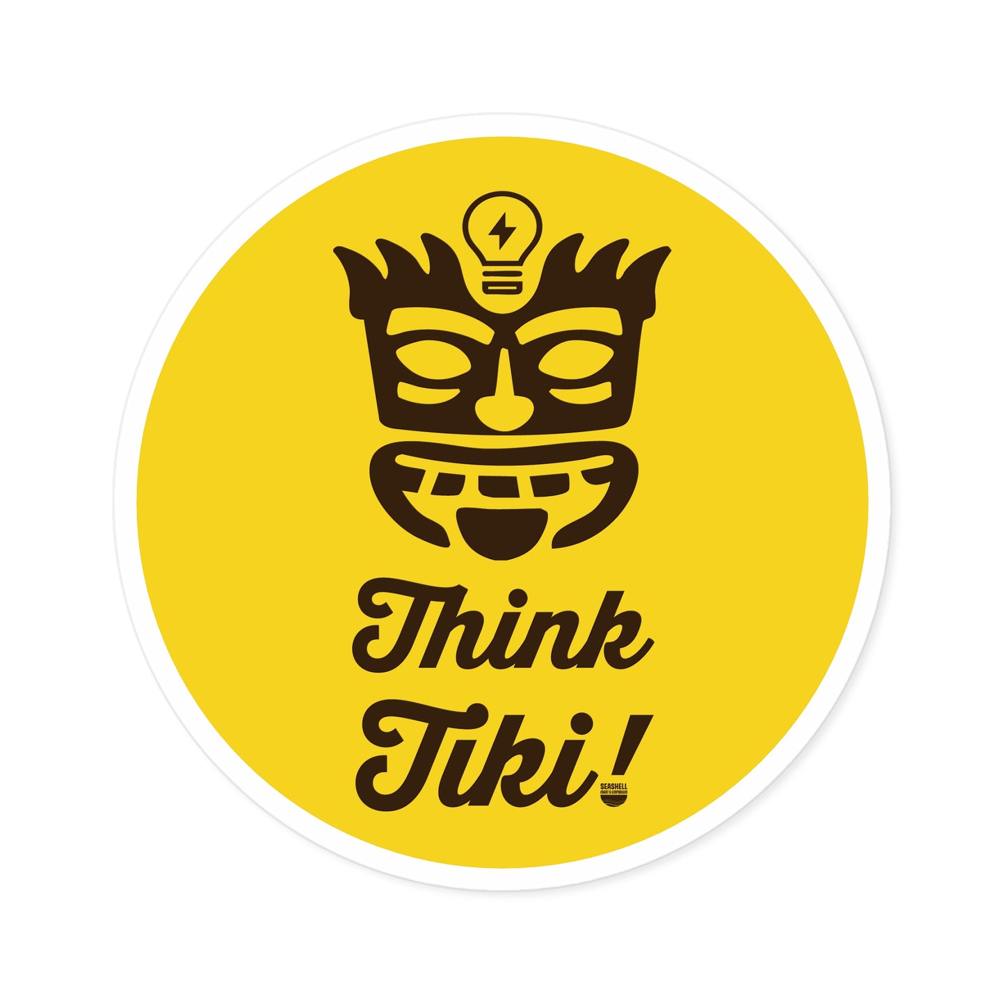 Think Tiki Mask Round Sticker (Premium Vinyl Beach Sticker By Seashell Mart And Emporium) - 5 sizes