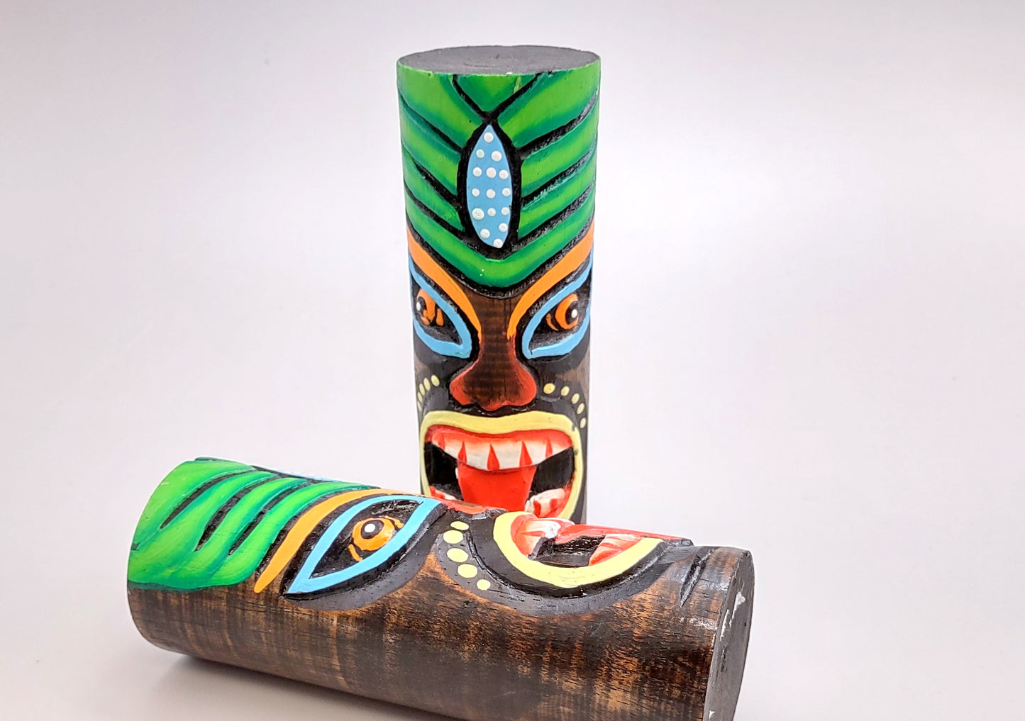 Tropical Tiki Face Totem Painted Palm (1 pole approx. 6 inches tall) Painted Tiki Face Totem Pole for colorful island home decor!