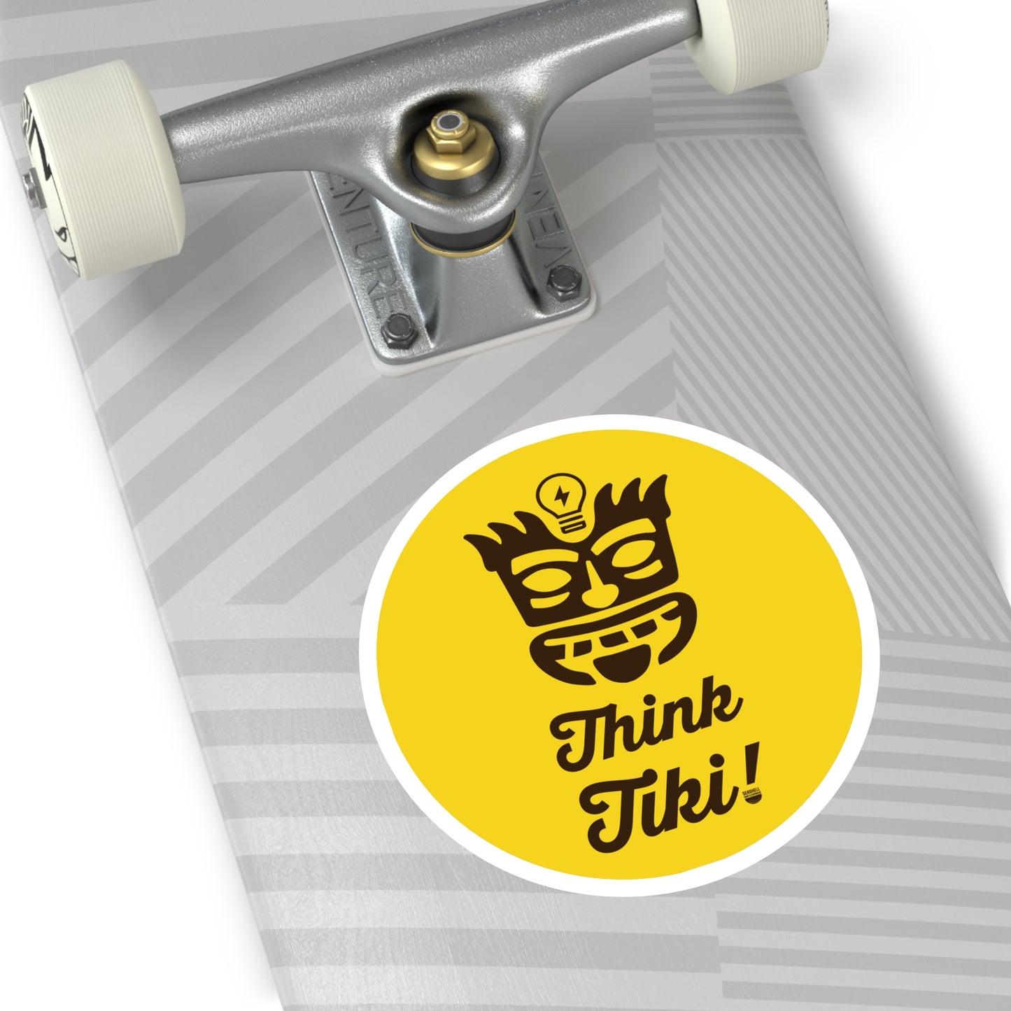 Think Tiki Mask Round Sticker (Premium Vinyl Beach Sticker By Seashell Mart And Emporium) - 5 sizes