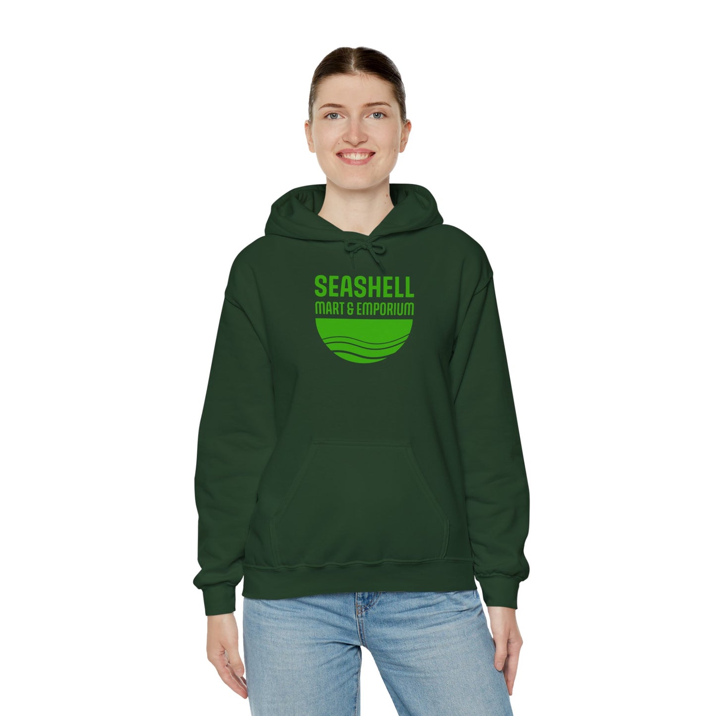 Green Logo Hoodie Seashell Mart & Emporium (Unisex Heavy Blend Hooded Sweatshirt By Seashell Mart And Emporium) - 5 colors