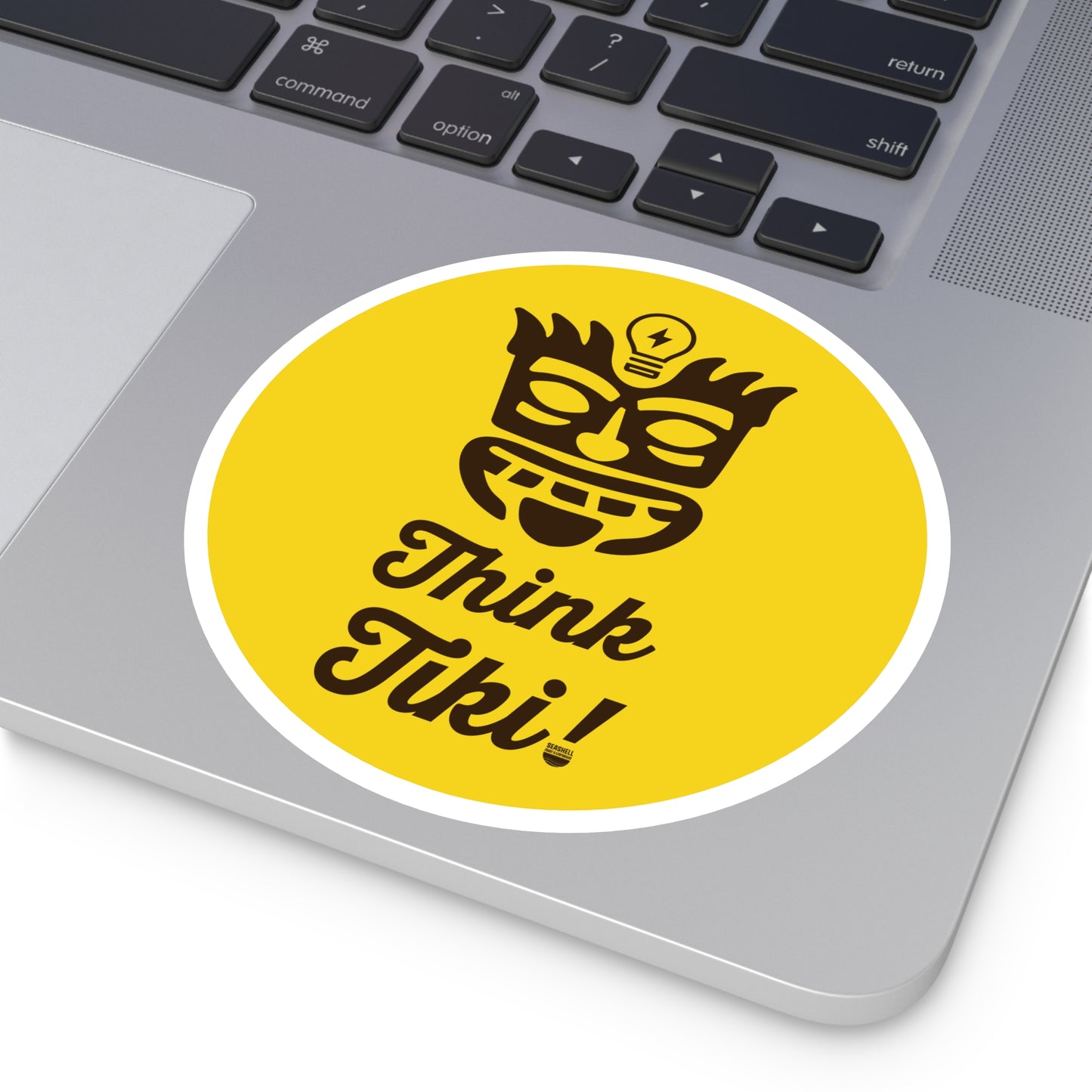 Think Tiki Mask Round Sticker (Premium Vinyl Beach Sticker By Seashell Mart And Emporium) - 5 sizes