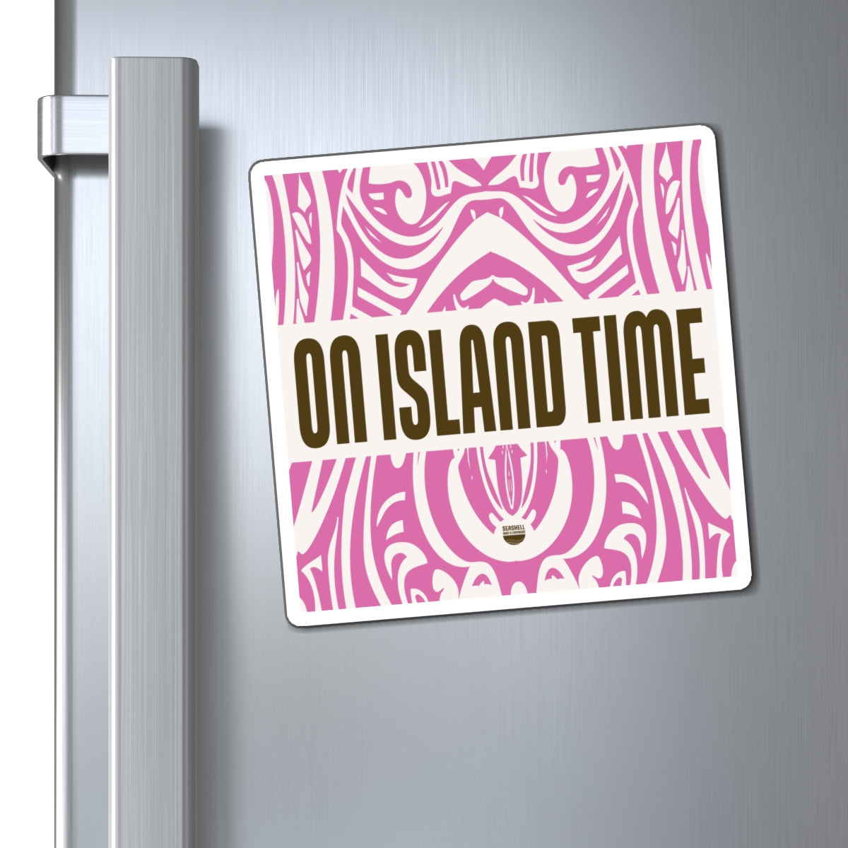 Island Time Tiki Square Magnet (Indoor Vinyl Beach Magnet By Seashell Mart And Emporium) - 3 sizes