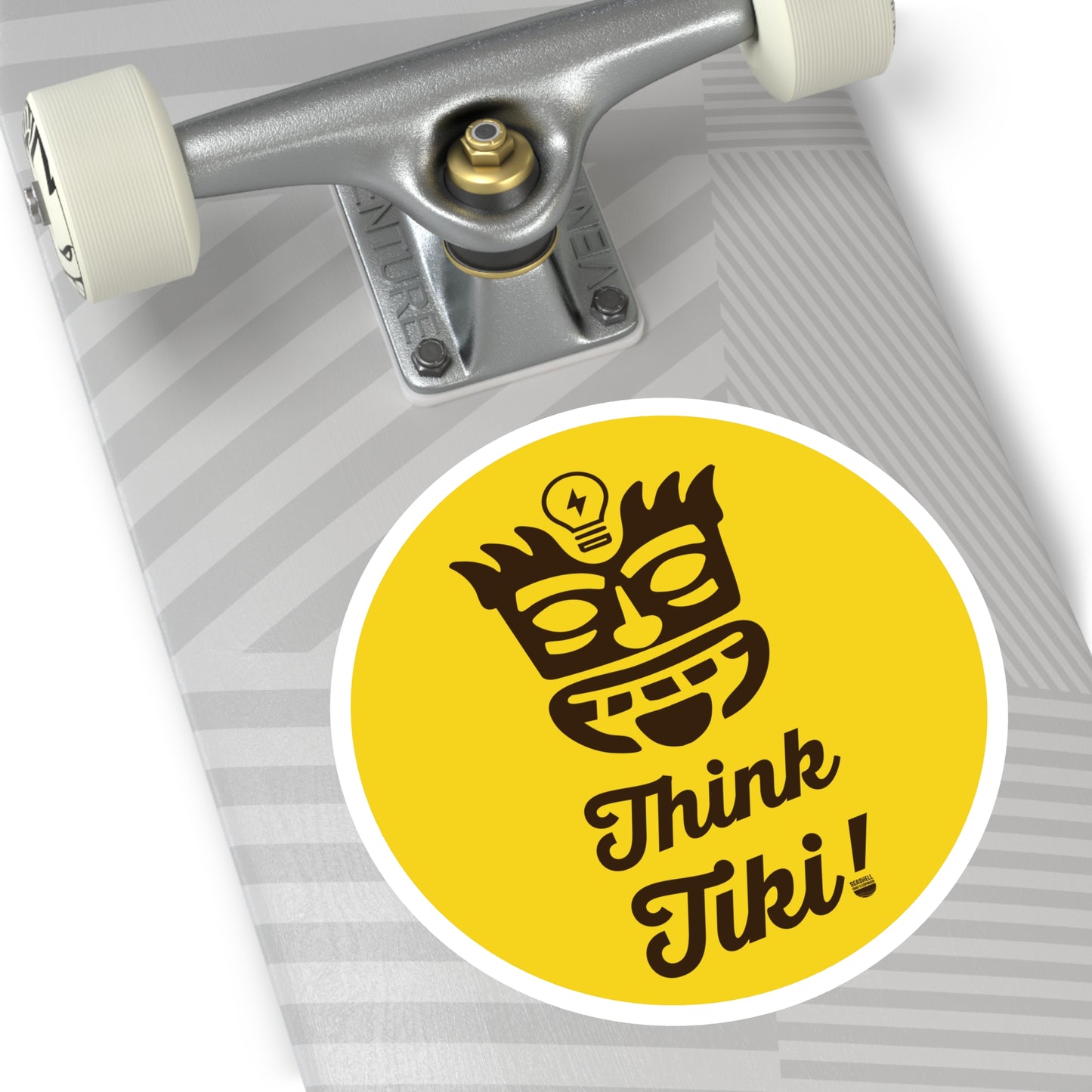 Think Tiki Mask Round Sticker (Premium Vinyl Beach Sticker By Seashell Mart And Emporium) - 5 sizes