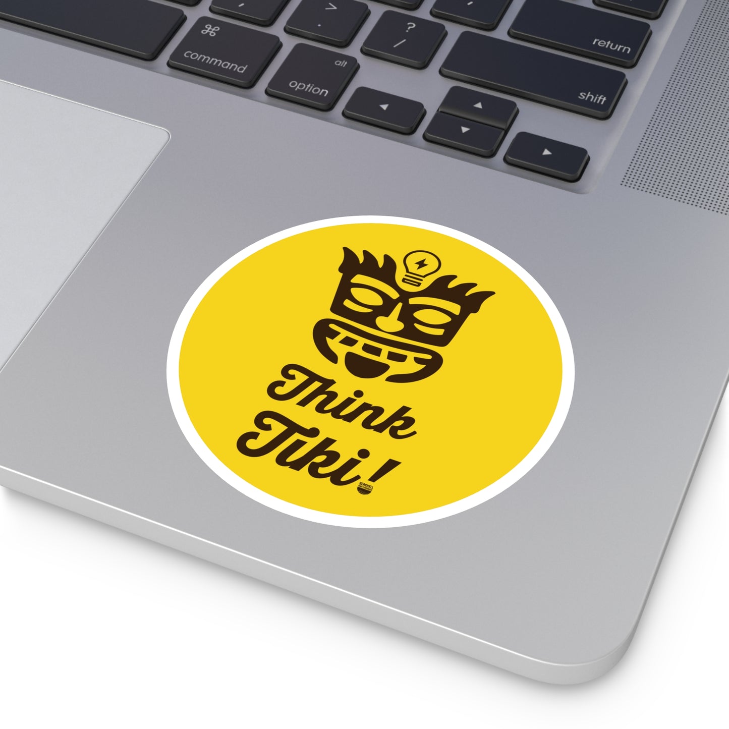 Think Tiki Mask Round Sticker (Premium Vinyl Beach Sticker By Seashell Mart And Emporium) - 5 sizes
