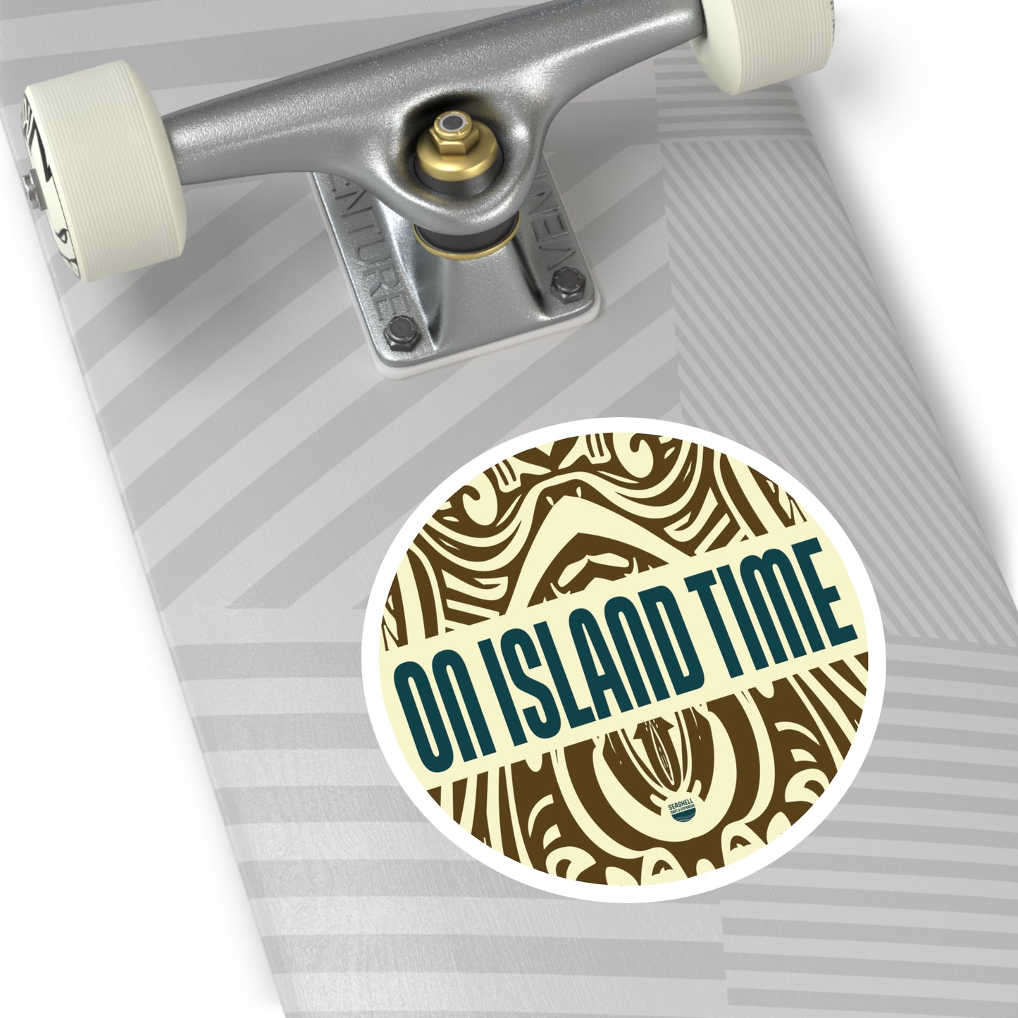 Island Time Tiki Round Sticker (Premium Vinyl Beach Sticker By Seashell Mart And Emporium) - 5 sizes