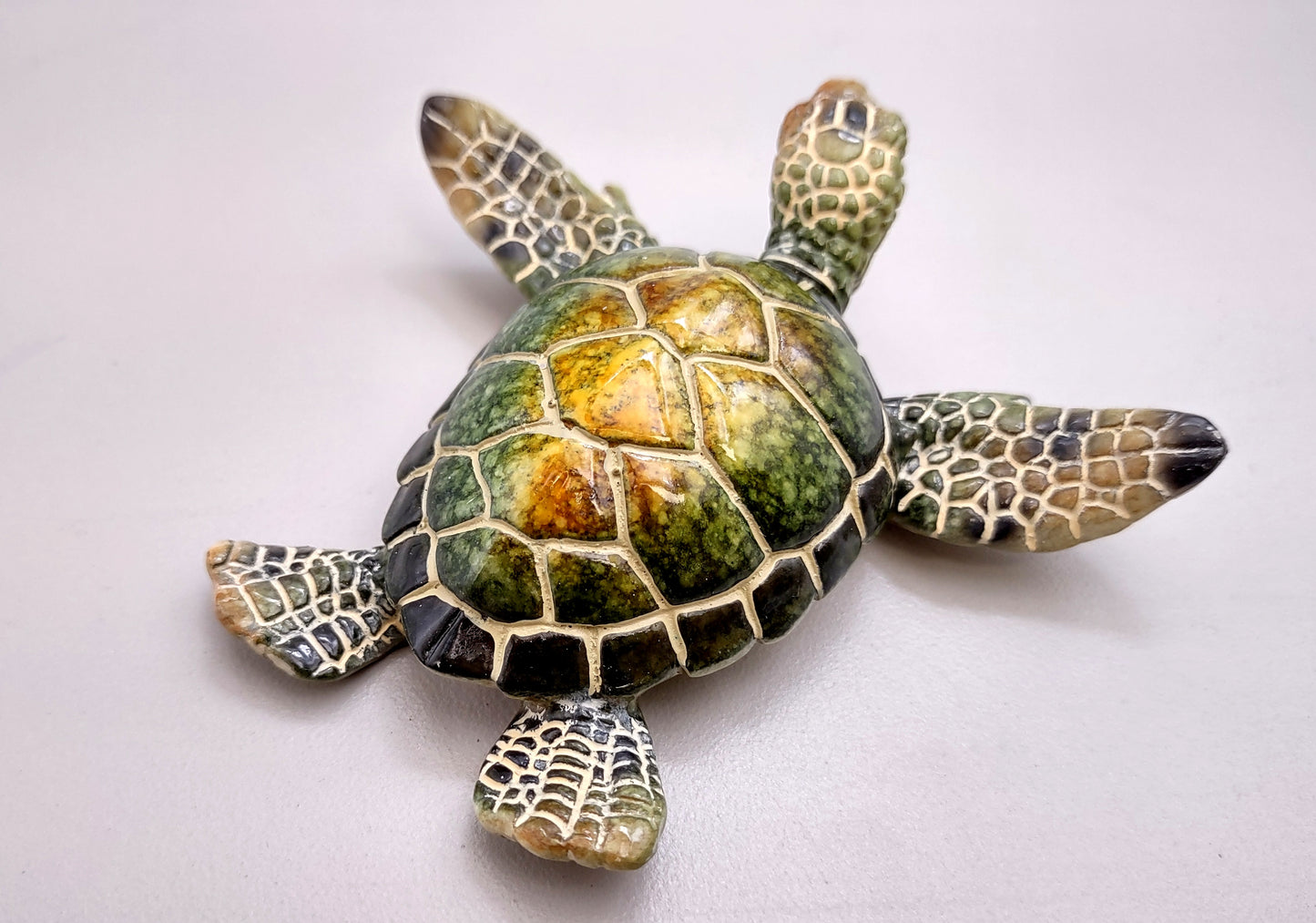 Green Sea Turtle Figurine Painted Resin (One figure approx. 3 inches long) Green Painted Resin Sea Turtle Figure for coastal home décor!