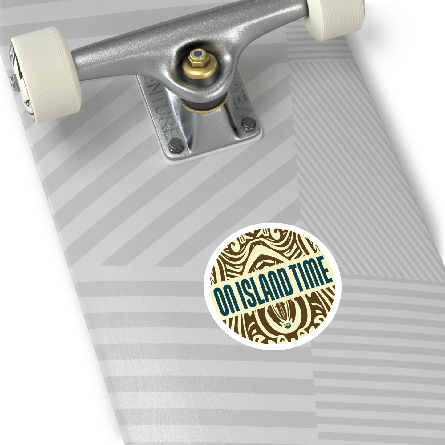 Island Time Tiki Round Sticker (Premium Vinyl Beach Sticker By Seashell Mart And Emporium) - 5 sizes