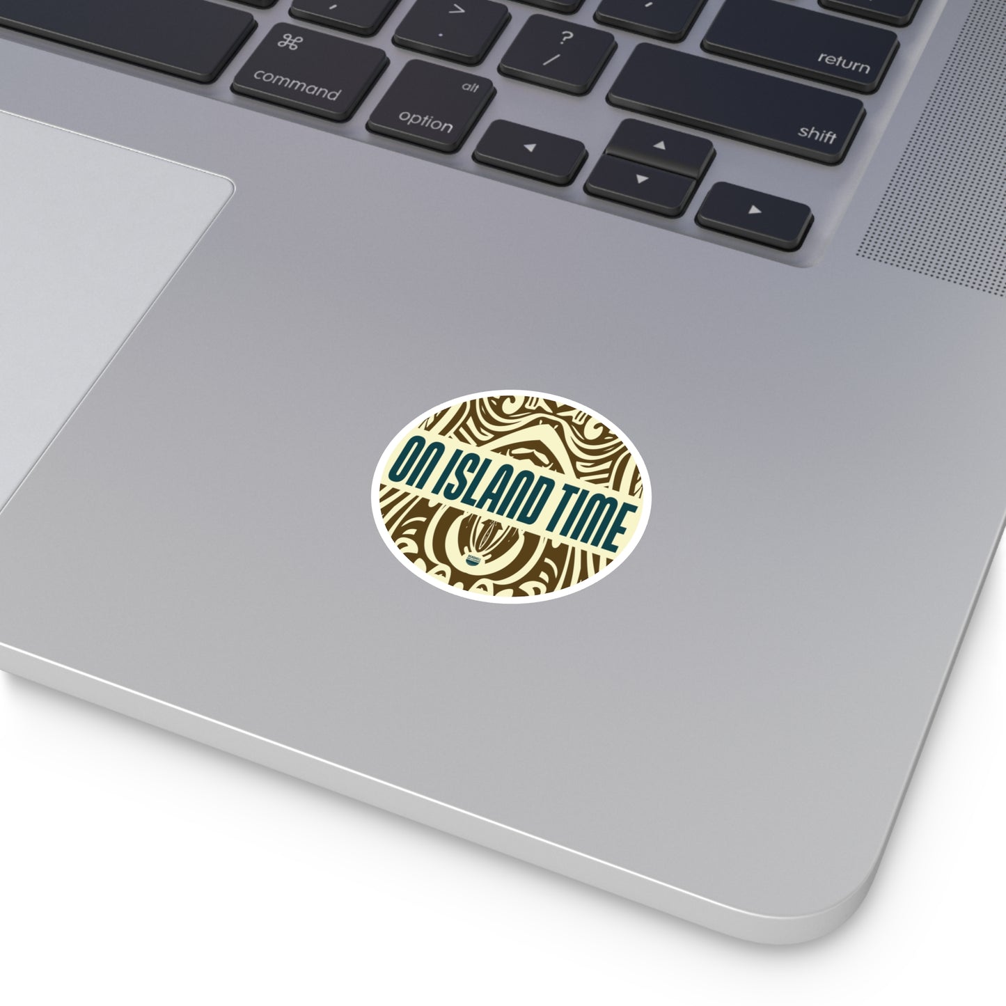 Island Time Tiki Round Sticker (Premium Vinyl Beach Sticker By Seashell Mart And Emporium) - 5 sizes