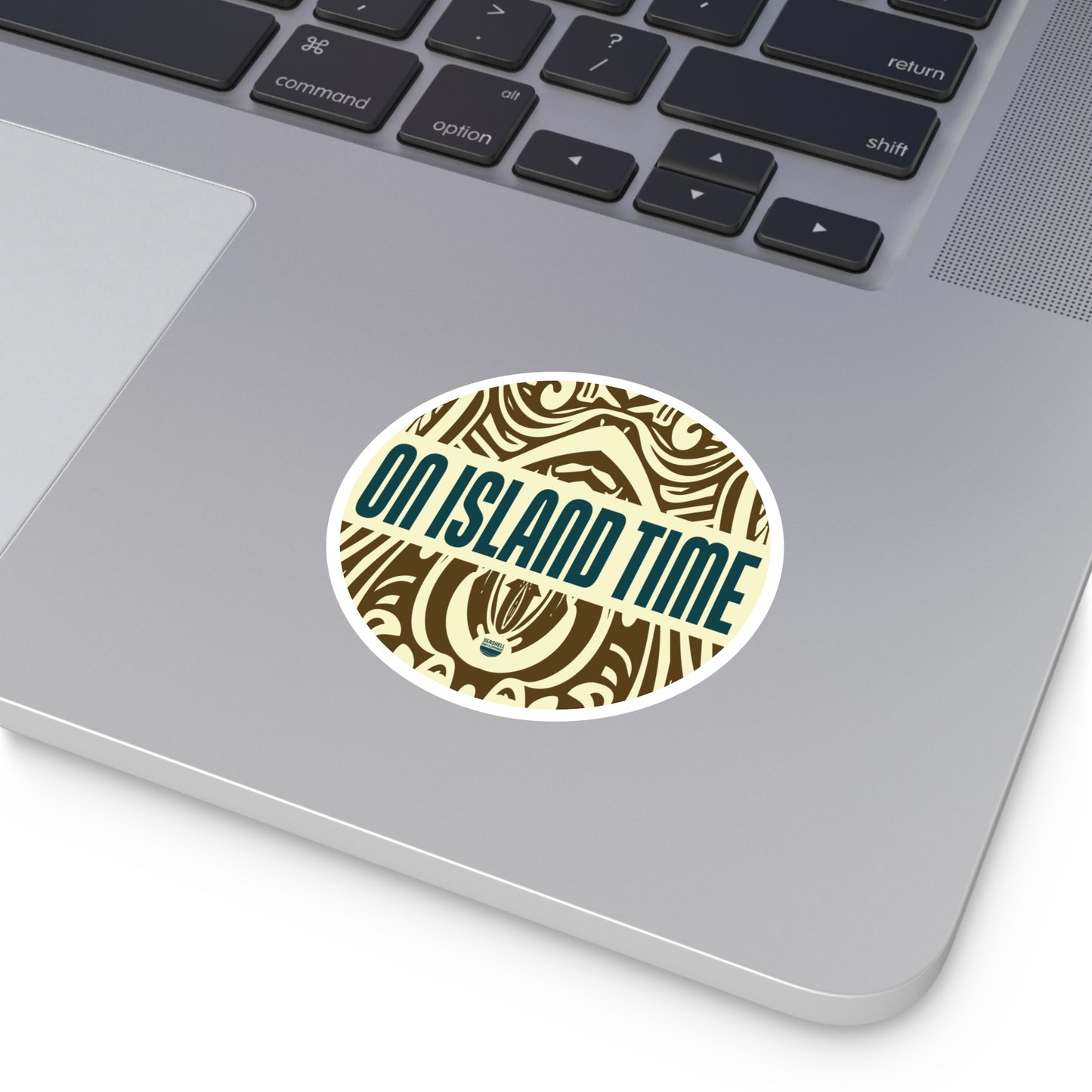 Island Time Tiki Round Sticker (Premium Vinyl Beach Sticker By Seashell Mart And Emporium) - 5 sizes