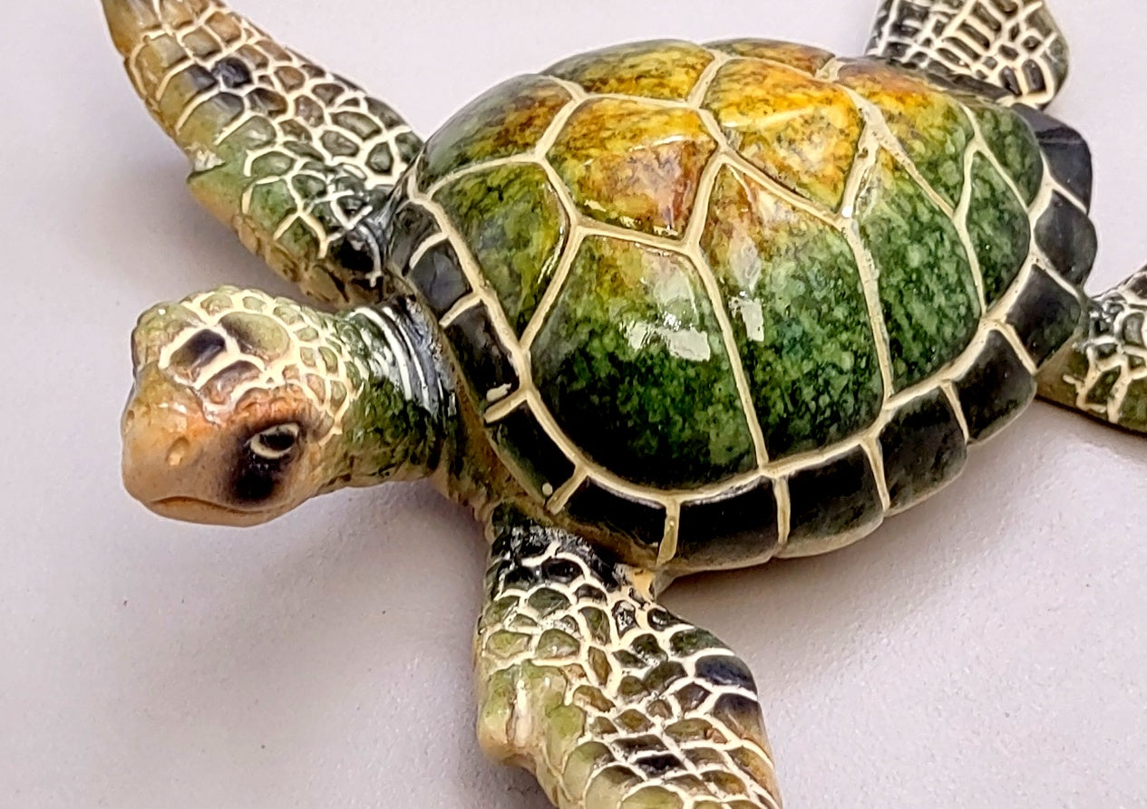 Green Sea Turtle Figurine Painted Resin (One figure approx. 3 inches long) Green Painted Resin Sea Turtle Figure for coastal home décor!