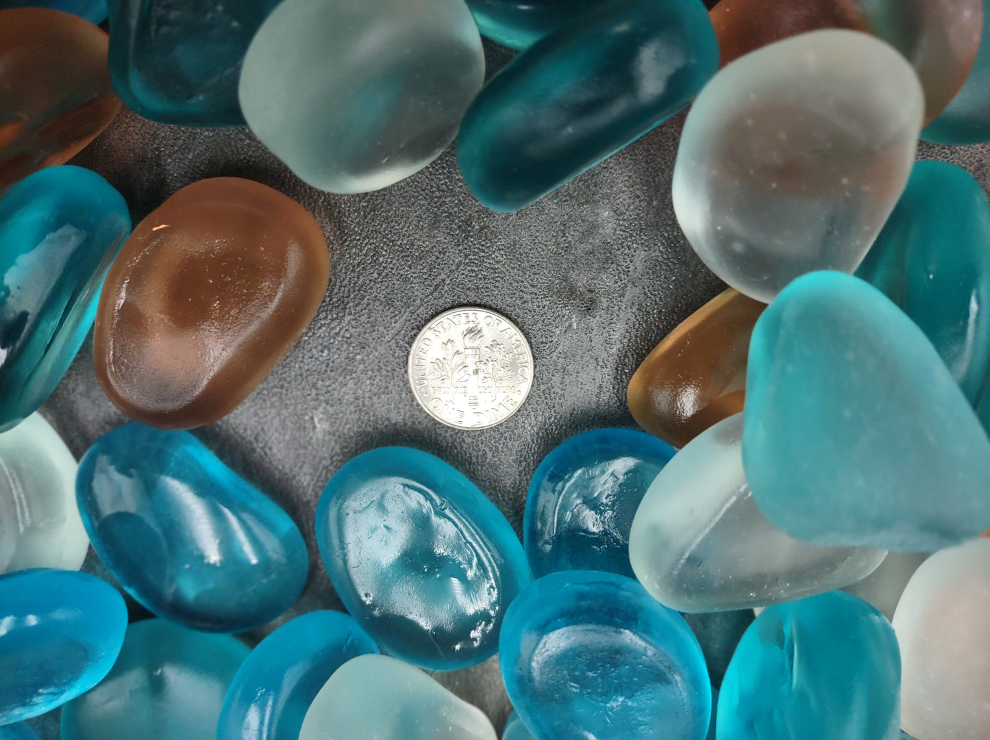 Sea Glass Blue Peach White Assorted Frosted Tumbled Rounded Pebbles (approx. 1 kilogram 1+ inches) Man Made Beach Glass for crafts & more!