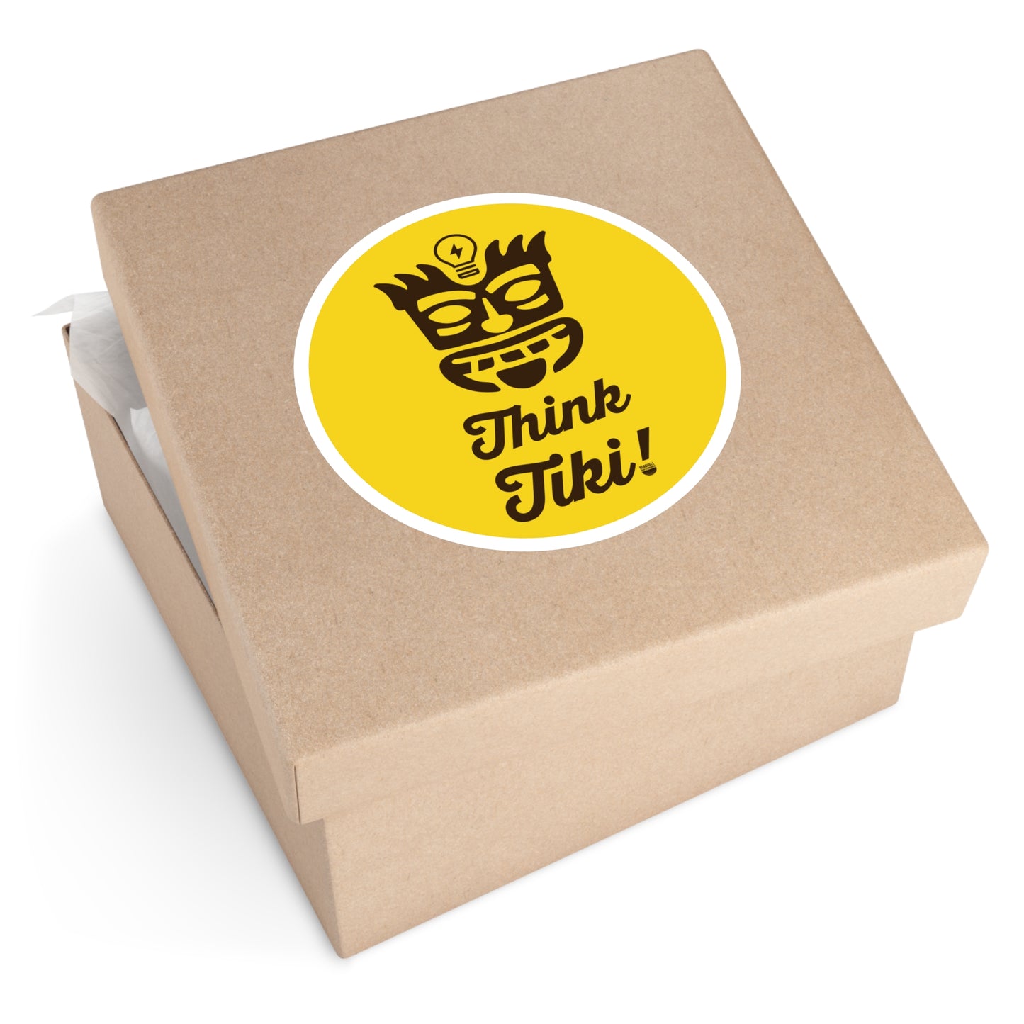 Think Tiki Mask Round Sticker (Premium Vinyl Beach Sticker By Seashell Mart And Emporium) - 5 sizes