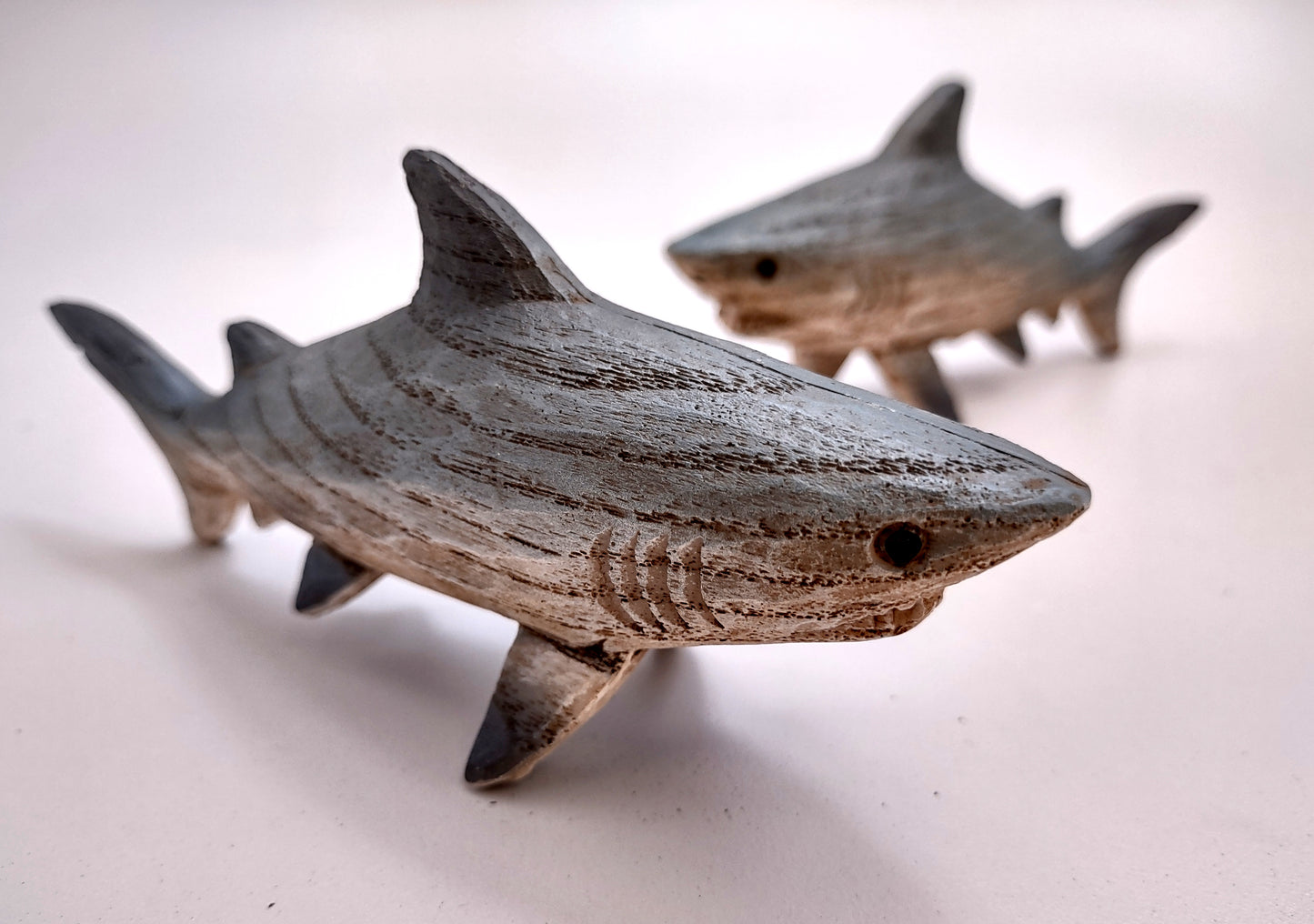 Image of Wood Grain Shark Figurine (1 shark approx. 6+ inch long) Shark figurine for nautical beach home décor!