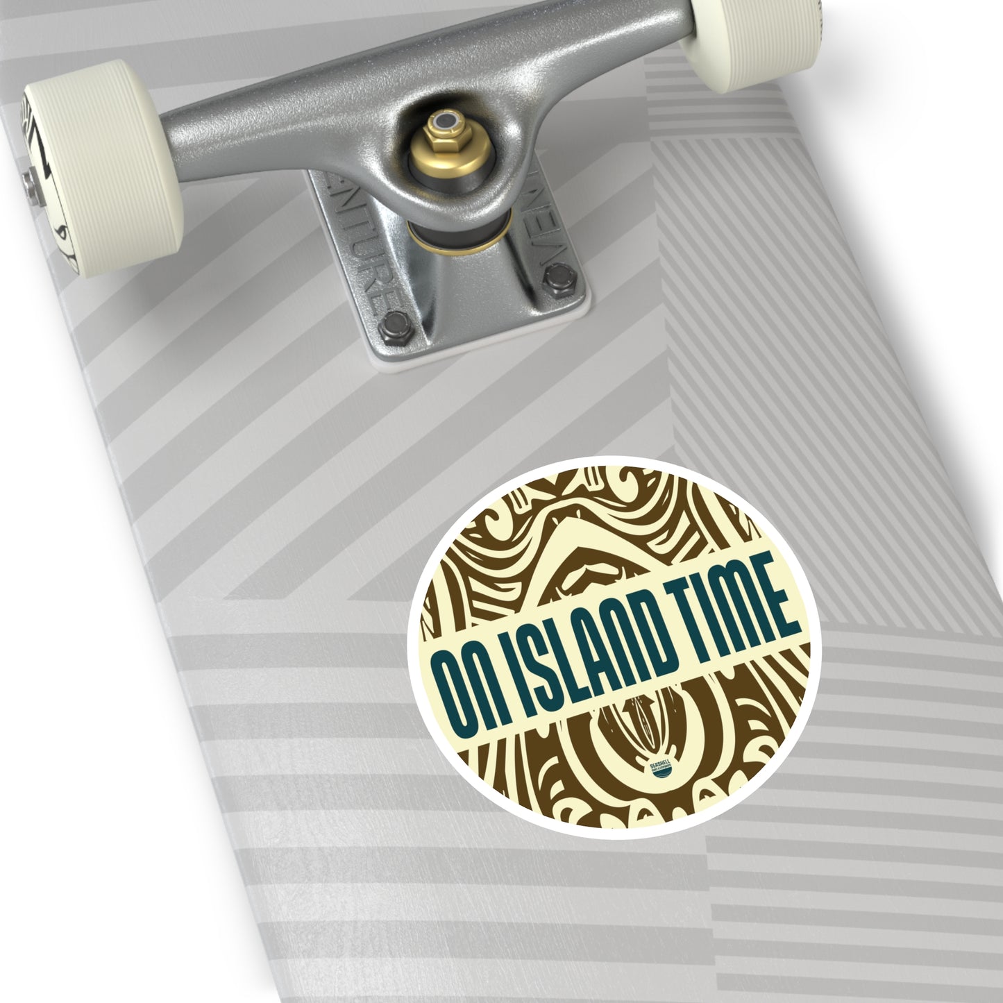 Island Time Tiki Round Sticker (Premium Vinyl Beach Sticker By Seashell Mart And Emporium) - 5 sizes