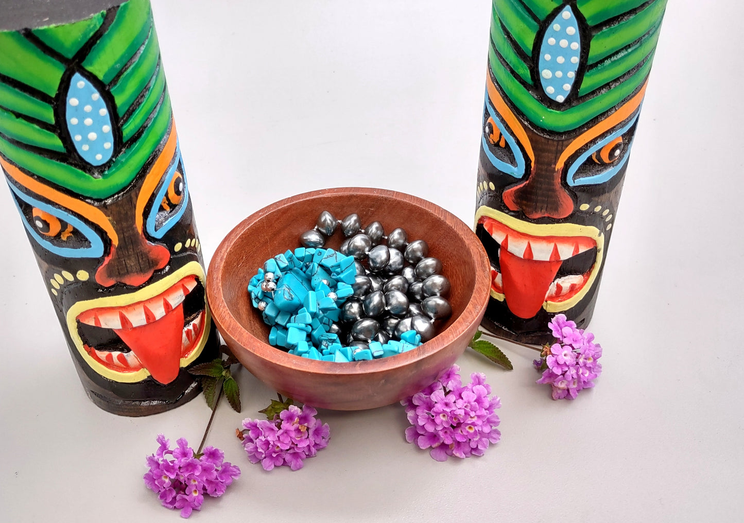 Tropical Tiki Face Totem Painted Palm (1 pole approx. 6 inches tall) Painted Tiki Face Totem Pole for colorful island home decor!