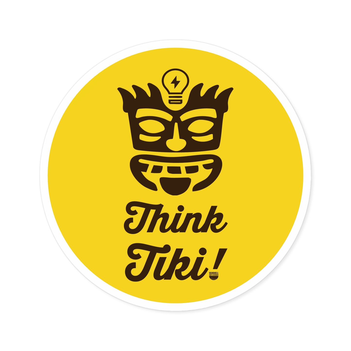 Think Tiki Mask Round Sticker (Premium Vinyl Beach Sticker By Seashell Mart And Emporium) - 5 sizes