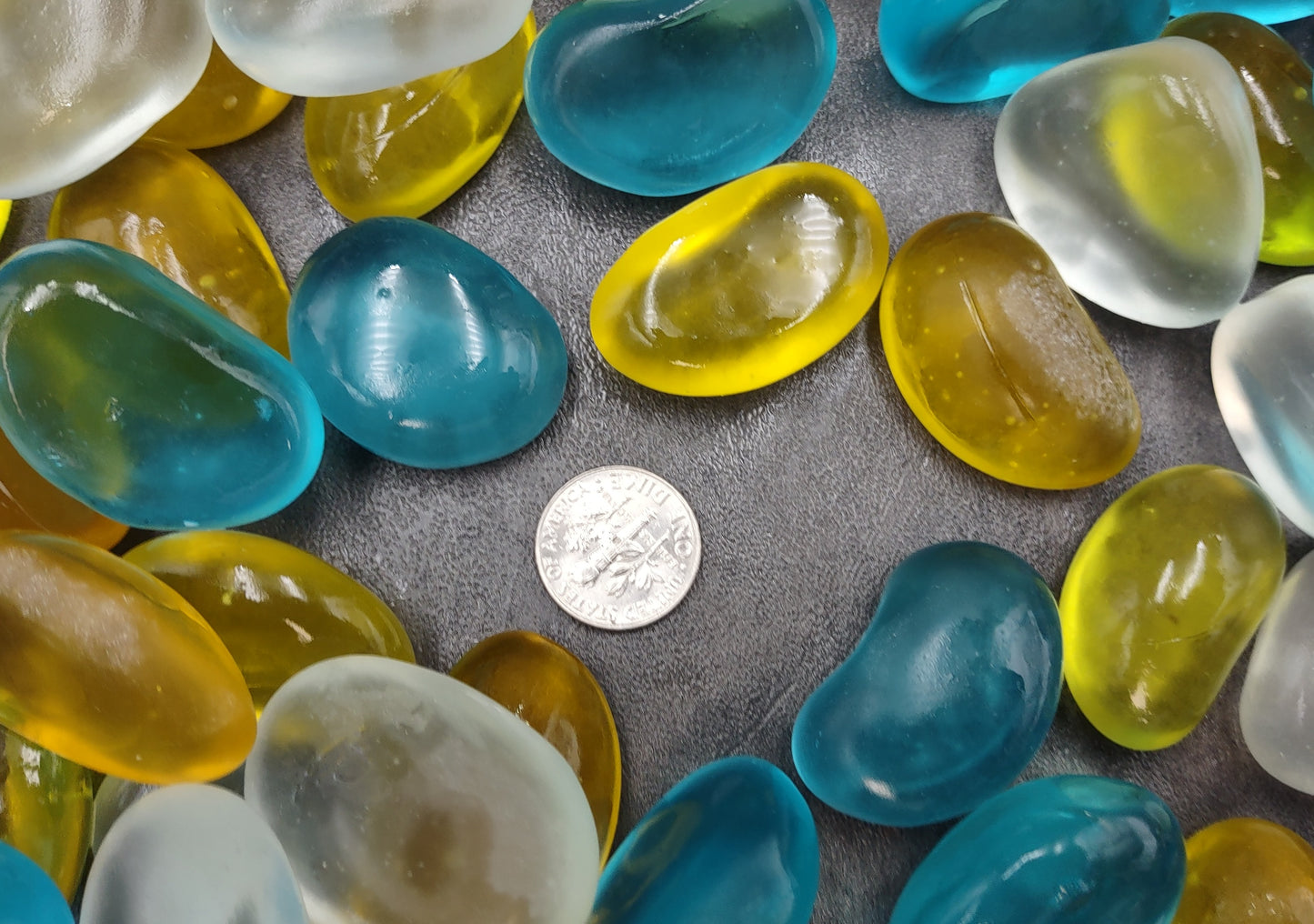 Sea Glass Blue Yellow White Assorted Frosted Tumbled Rounded Pebbles (approx. 1 kilogram 1+ inches) Man Made Beach Glass for crafts & more!