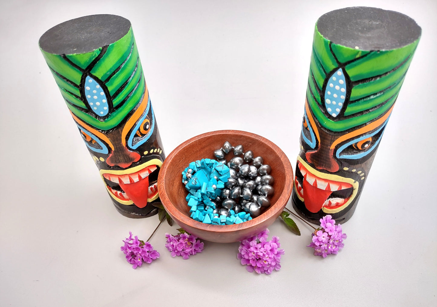 Tropical Tiki Face Totem Painted Palm (1 pole approx. 6 inches tall) Painted Tiki Face Totem Pole for colorful island home decor!