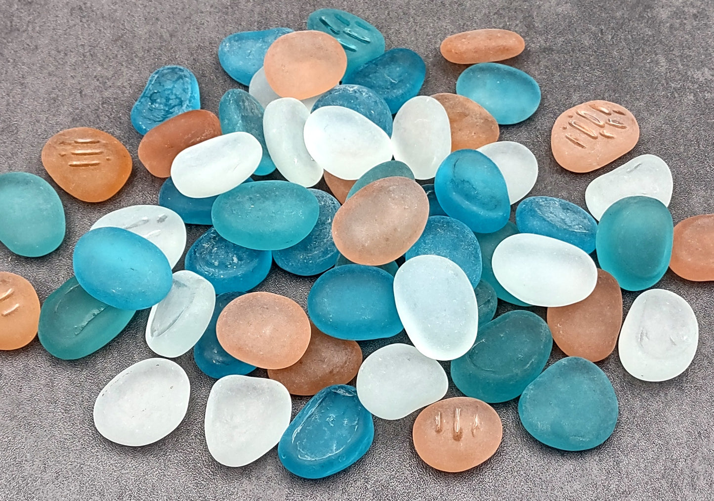 Sea Glass Blue Peach White Assorted Frosted Tumbled Rounded Pebbles (approx. 1 kilogram 1+ inches) Man Made Beach Glass for crafts & more!