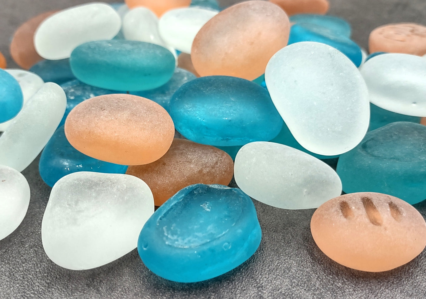 Sea Glass Blue Peach White Assorted Frosted Tumbled Rounded Pebbles (approx. 1 kilogram 1+ inches) Man Made Beach Glass for crafts & more!