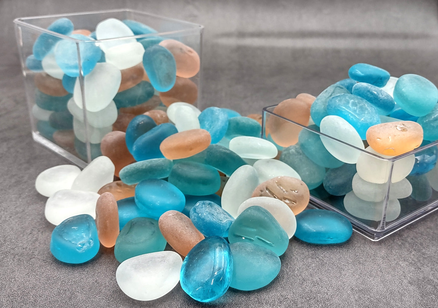 Sea Glass Blue Peach White Assorted Frosted Tumbled Rounded Pebbles (approx. 1 kilogram 1+ inches) Man Made Beach Glass for crafts & more!