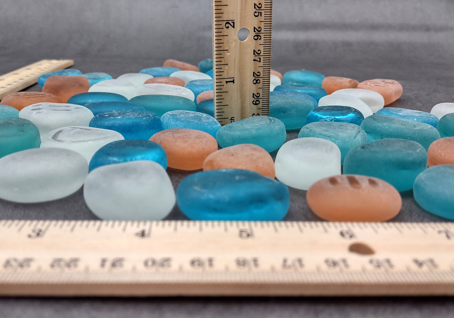 Sea Glass Blue Peach White Assorted Frosted Tumbled Rounded Pebbles (approx. 1 kilogram 1+ inches) Man Made Beach Glass for crafts & more!