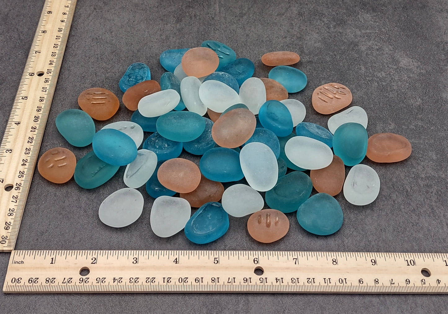 Sea Glass Blue Peach White Assorted Frosted Tumbled Rounded Pebbles (approx. 1 kilogram 1+ inches) Man Made Beach Glass for crafts & more!