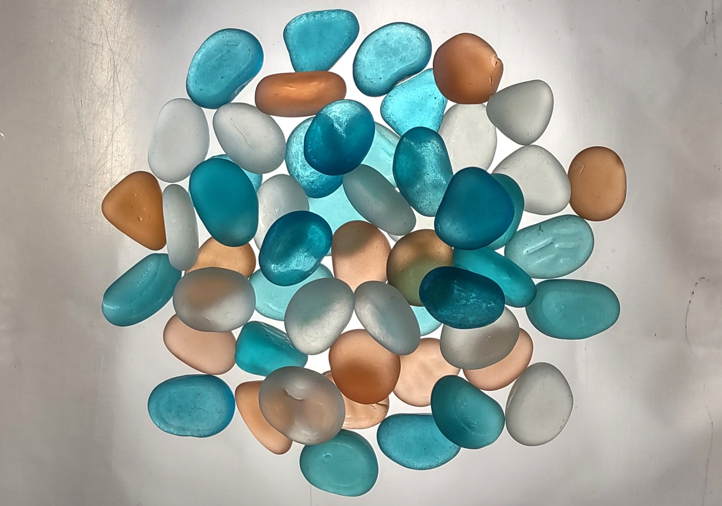 Sea Glass Blue Peach White Assorted Frosted Tumbled Rounded Pebbles (approx. 1 kilogram 1+ inches) Man Made Beach Glass for crafts & more!