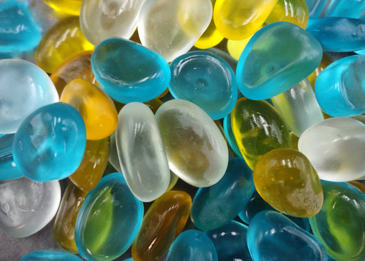 Sea Glass Blue Yellow White Assorted Frosted Tumbled Rounded Pebbles (approx. 1 kilogram 1+ inches) Man Made Beach Glass for crafts & more!