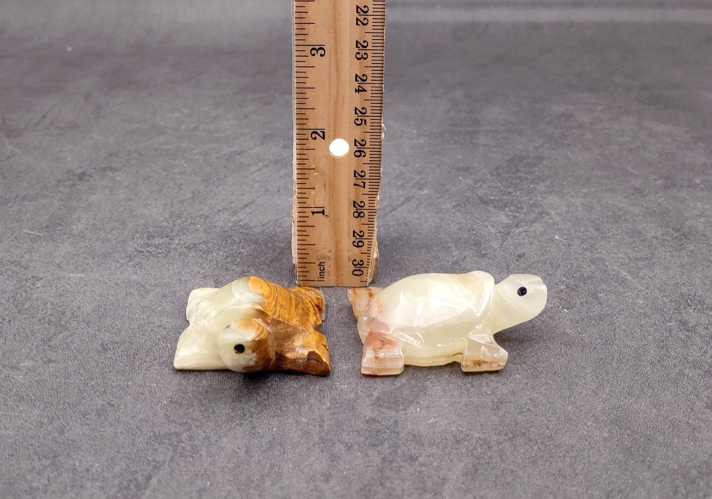 Onyx Turtle Figurine Carved Stone (1 turtle approx. 2 inches long) Colorful Carved Quartz Turtle Figurine for coastal home shelf decor!