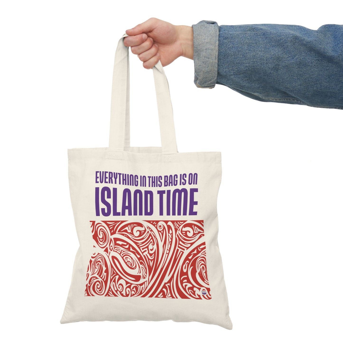 This Bag Is On Island Time Canvas Tote Purple And Rust (Natural Cotton Canvas Tote Bag by Seashell Mart & Emporium)
