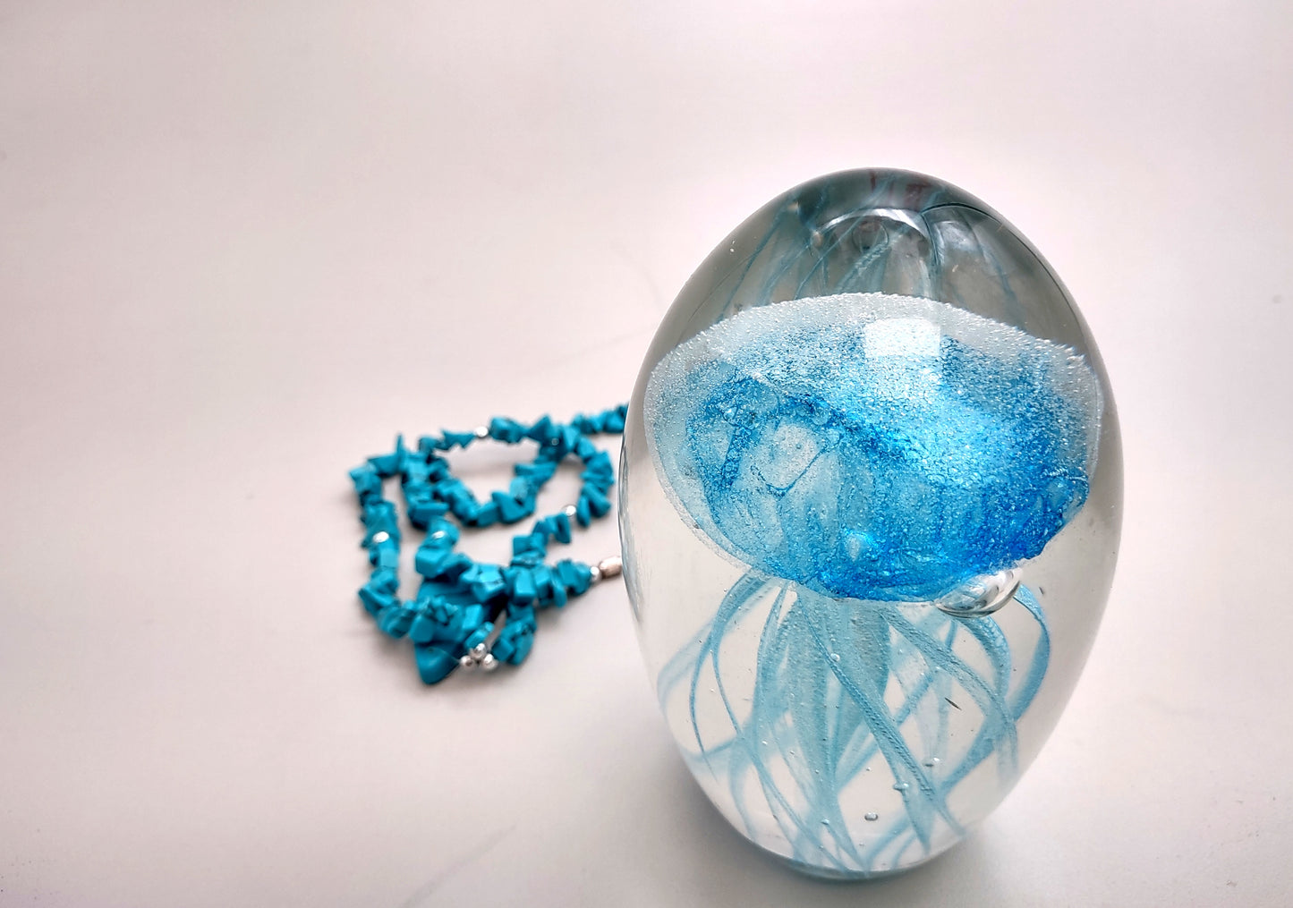 Jellyfish Glass Egg Light Blue Paperweight Glow In The Dark (1 figurine approx. 5 inches tall) Large Glass Sea Jellies make great gifts!