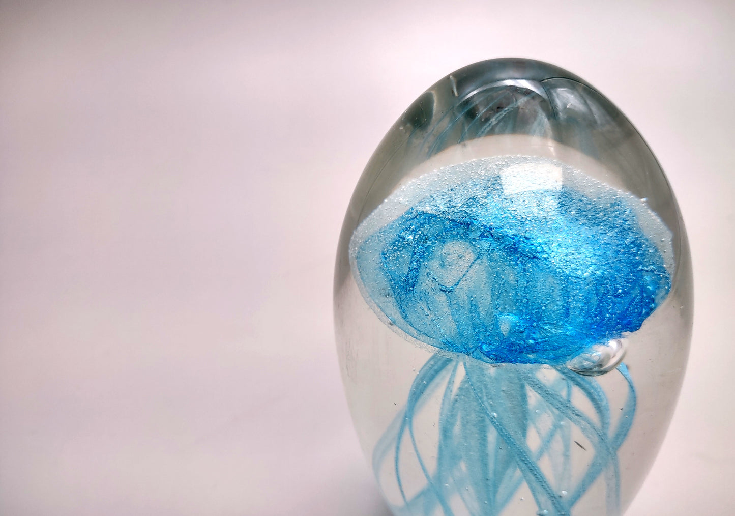 Jellyfish Glass Egg Light Blue Paperweight Glow In The Dark (1 figurine approx. 5 inches tall) Large Glass Sea Jellies make great gifts!