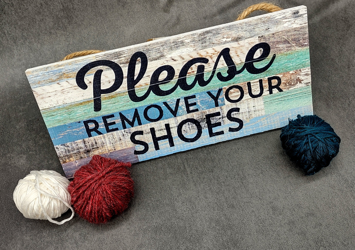 Beach Sign Please Remove Your Shoes Painted Wood (1 sign approx. 10 inches long) Friendly ocean sign for coastal home wall decoration!