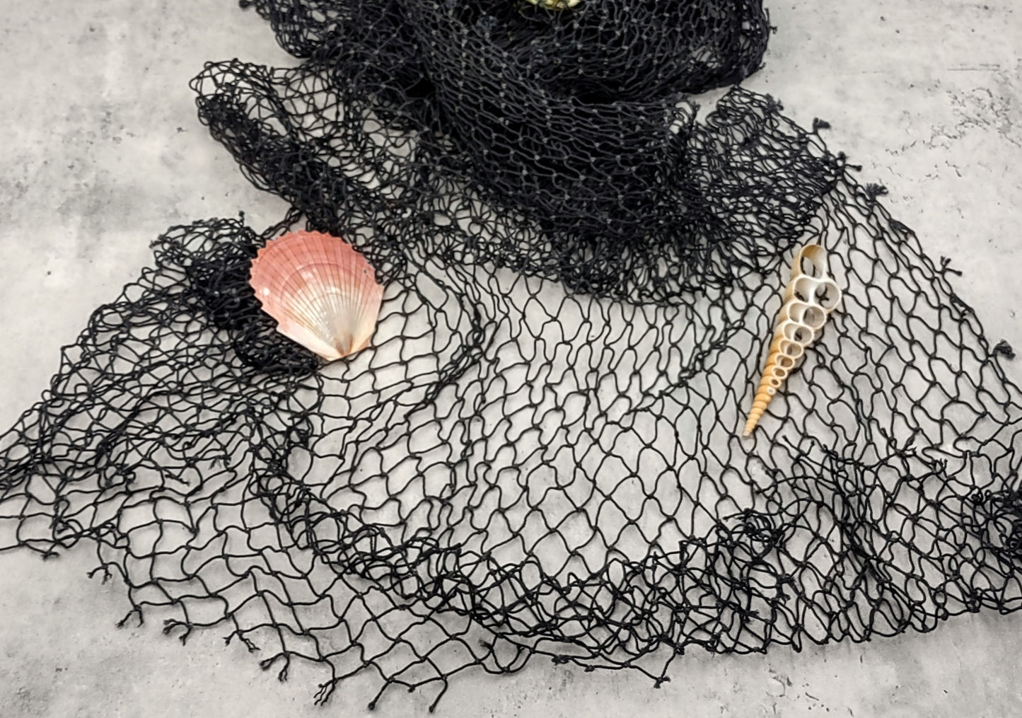 Fishing Net - Used (4 X 9 feet). One black tied fishing net that comes folded and banded. Copyright 2022 SeaShellSupply.com.