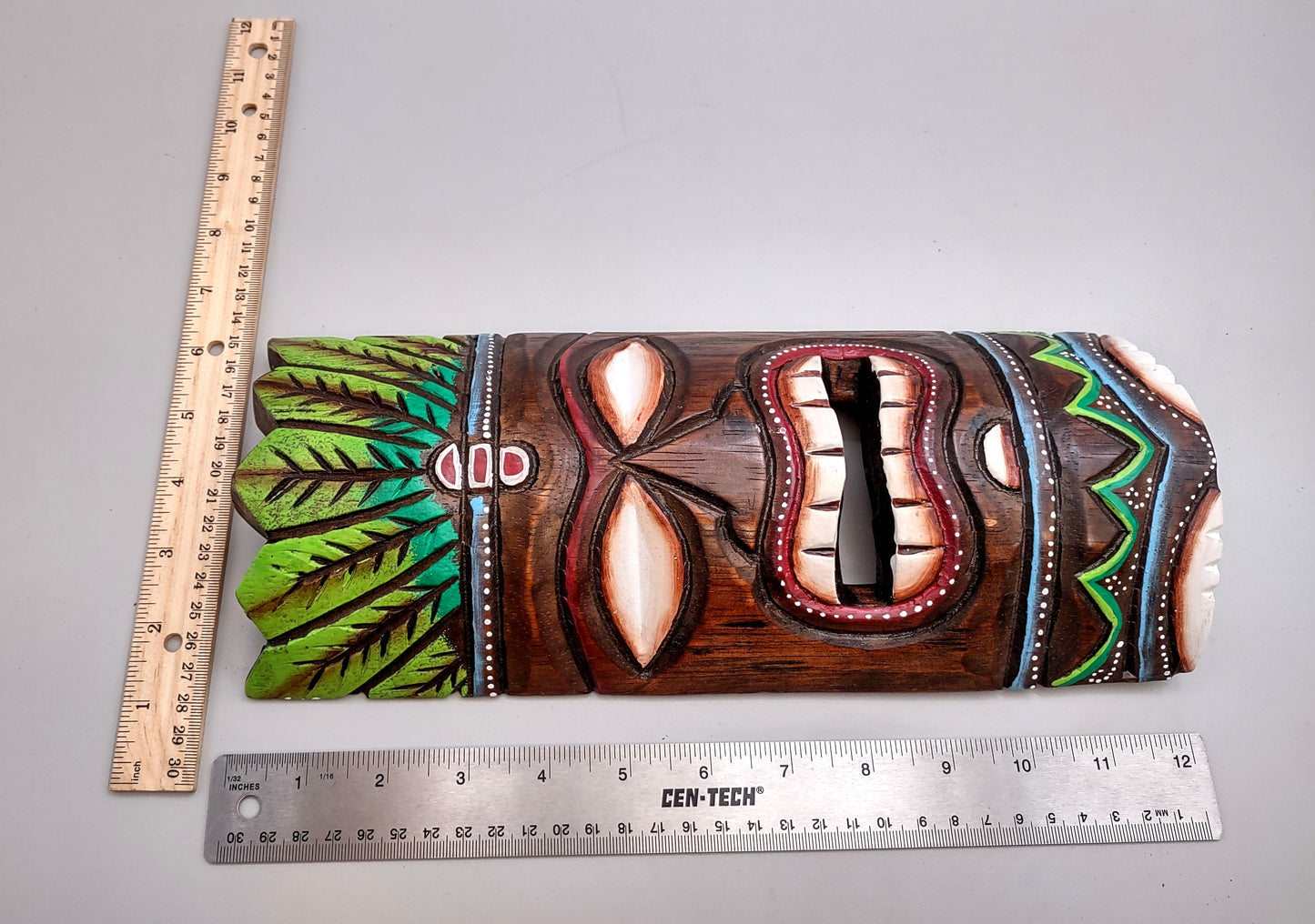Tropical Tiki Mask Face Large Painted Wood Palm Crown (1 mask approx. 12 inches tall) Painted Tiki Mask hanging surfside home decoration!