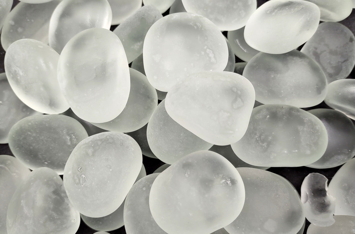 Sea Glass White Clear Frosted Tumbled Rounded Pebbles (approx. 10 pounds 1+ inch) Man Made Clear White Beach Glass for arts & crafts!