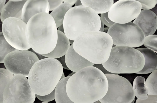 Sea Glass White Clear Frosted Tumbled Rounded Pebbles (approx. 10 pounds 1+ inch) Man Made Clear White Beach Glass for arts & crafts!