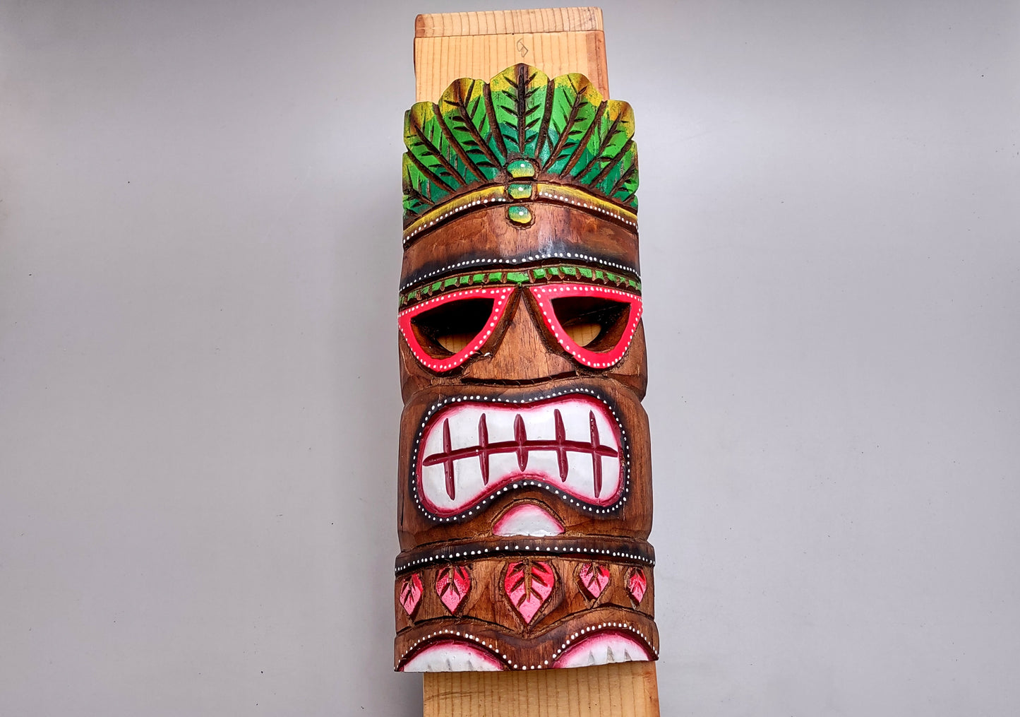 Tropical Tiki Mask Face Large Painted Wood Red Sunglasses (1 mask approx. 12 inches tall) Painted Tiki Mask hanging island home decoration!