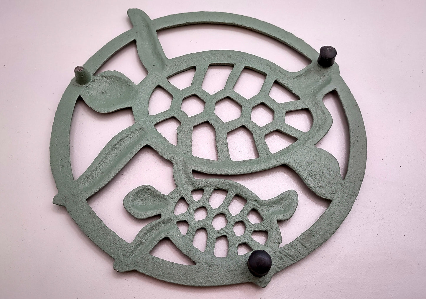 Sea Turtle Trivet Cast Iron Green Gold Weathered Hot Pad (1 trivet approx. 7 inches) Green Sea Turtle Pair Trivet for coastal dining table!