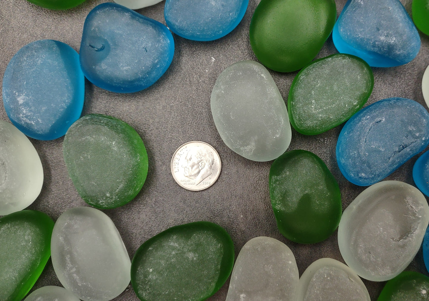 Sea Glass Blue Green White Assorted Frosted Tumbled Rounded Pebbles (approx. 10 pounds 1+ inch) Man Made Beach Glass mix for crafts & more!