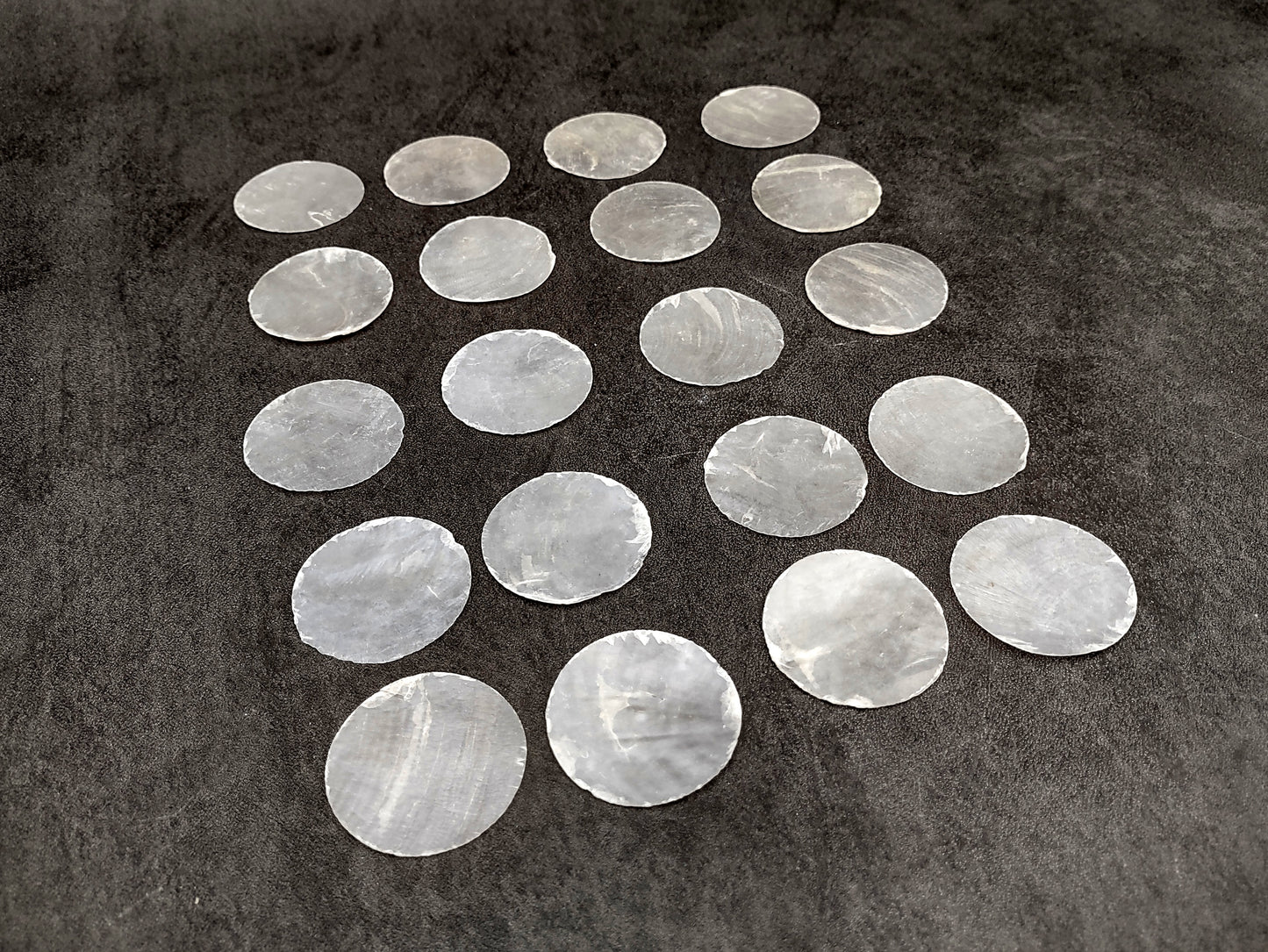 Capiz Round Cut Shells Placuna Placenta (10 approx. 1.5+ inches) Perfect shells for coastal crafting décor & collections! white translucent round thin sheets. Copyright 2024 SeaShellSupply.com