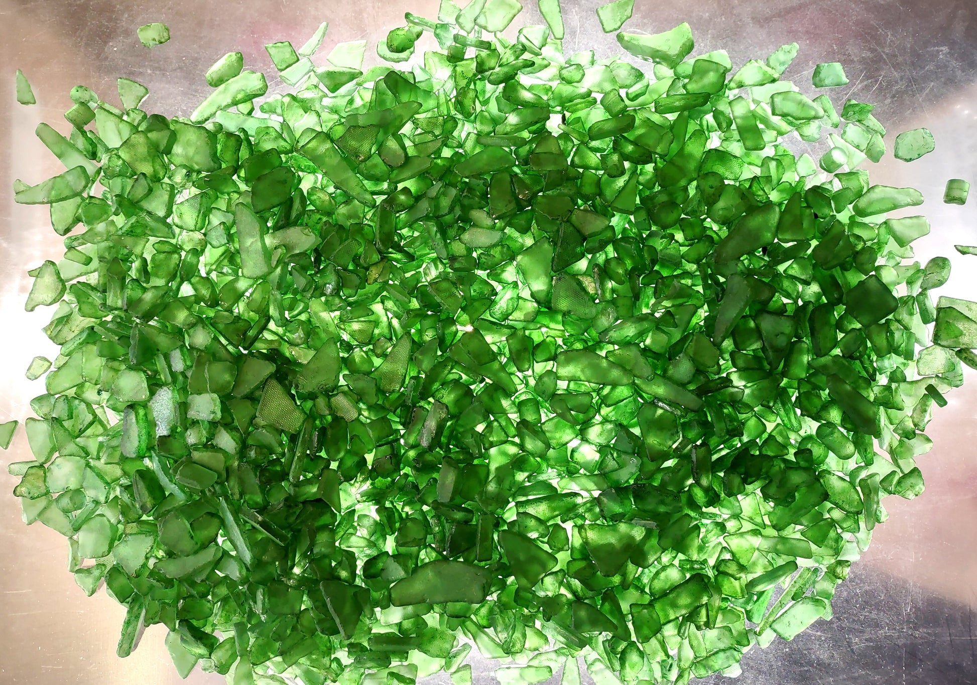 Beach Sea Glass Rough Dark Green Medium (approx. 10 pounds 0.5-1+ inches) Man made tumbled rough sea glass fragments. Copyright 2024 Seashellsupply.com