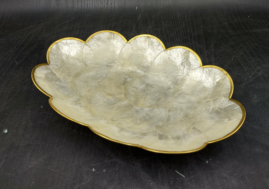 Gold Edged Oval Capiz Shell Dish (One shell dish approx. 9.5 inches) Adorable shell dish unique for any coastal home!