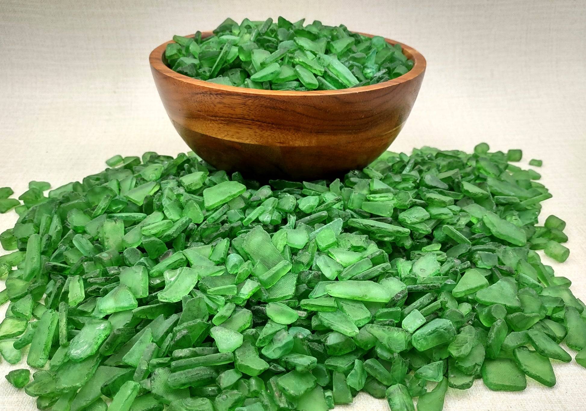 Beach Sea Glass Rough Dark Green Medium (approx. 10 pounds 0.5-1+ inches) Man made tumbled rough sea glass fragments. Copyright 2024 Seashellsupply.com
