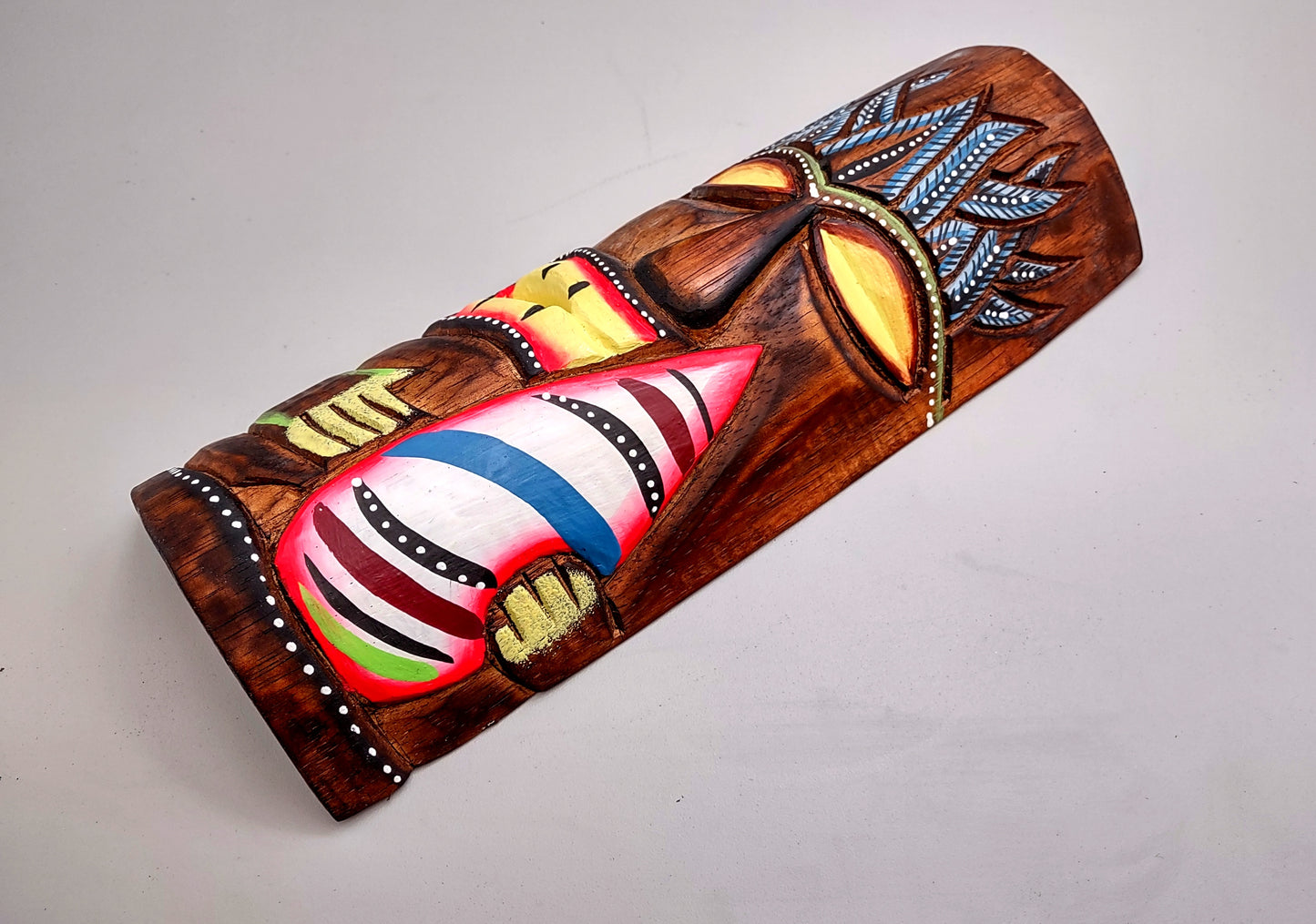 Tropical Tiki Mask Face Large Painted Wood White Surfboard (1 mask approx. 12 inches tall) Painted Tiki Mask hanging island home decoration!