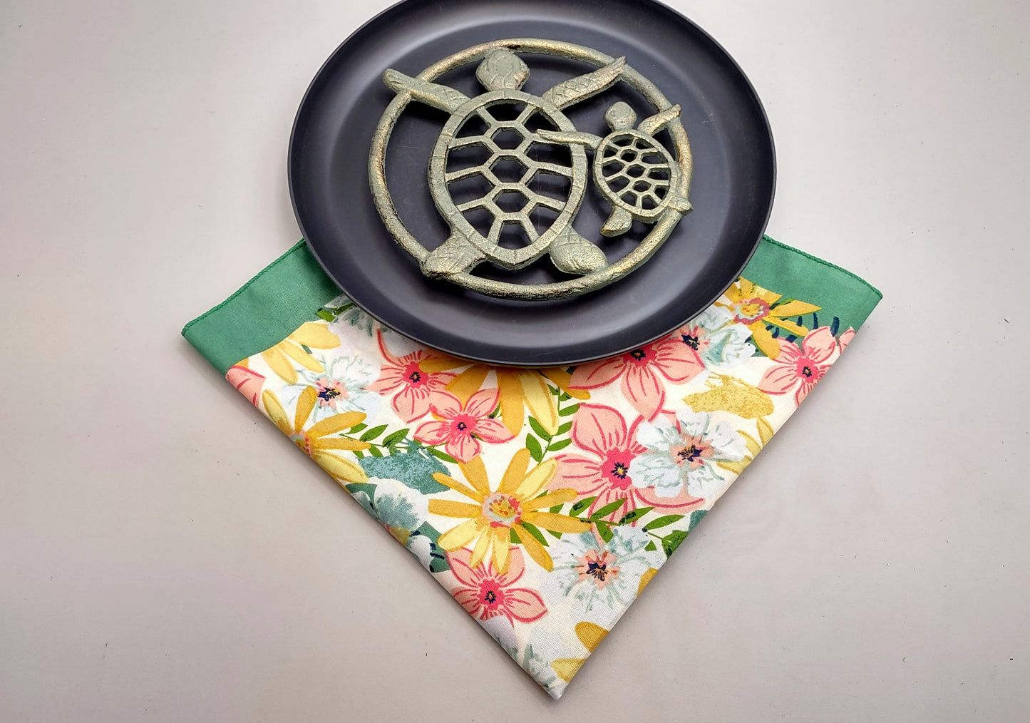 Sea Turtle Trivet Cast Iron Green Gold Weathered Hot Pad (1 trivet approx. 7 inches) Green Sea Turtle Pair Trivet for coastal dining table!