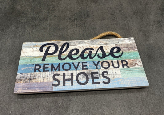 Beach Sign Please Remove Your Shoes Painted Wood (1 sign approx. 10 inches long) Friendly ocean sign for coastal home wall decoration!