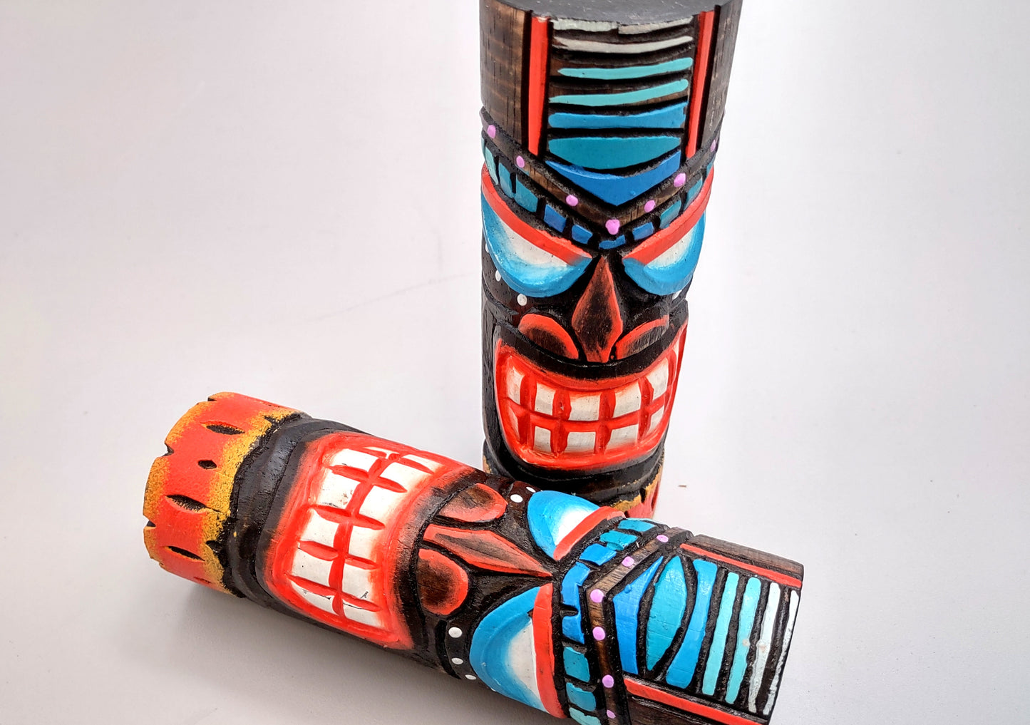 Tropical Tiki Face Totem Painted Lines Dots (1 pole approx. 6 inches tall) Painted Tiki Face Totem Pole for colorful island home decor!